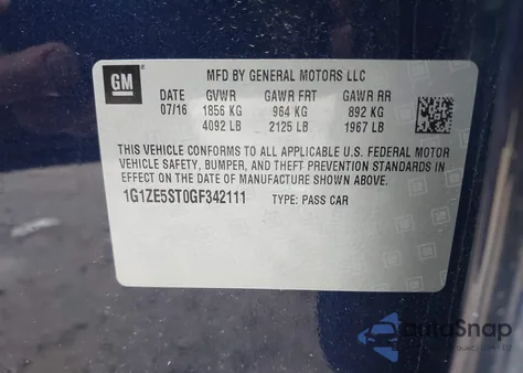 2016 Chevrolet Malibu 1Lt z USA, uszkodzony, nr VIN 1G1ZE5ST0GF342111